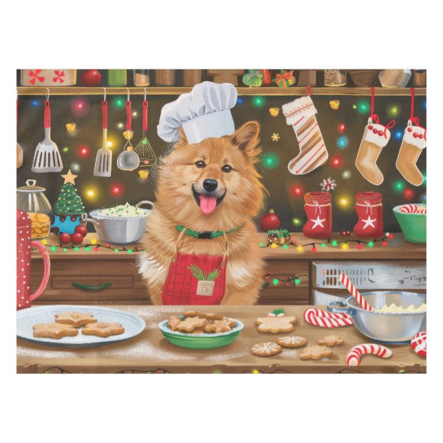 Finnish Spitz Holiday Baking: Festive Christmas Tablecloth (Front (Horizontal))