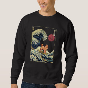 Finnish Spitz Japanese Kanagawa Wave  Surf Dog Sweatshirt