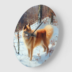Finnish Spitz Let It Snow Christmas  Large Clock