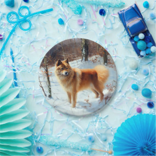 Finnish Spitz Let It Snow Christmas  Paper Plate