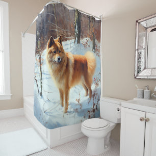 Finnish Spitz Let It Snow Christmas Shower Curtain