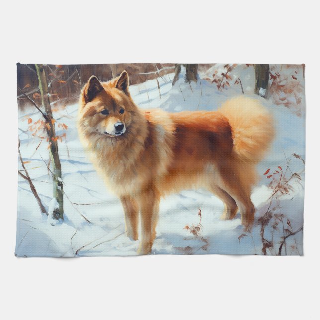Finnish Spitz Let It Snow Christmas  Tea Towel (Horizontal)