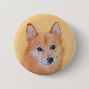 Finnish Spitz Painting - Cute Original Dog Art 6 Cm Round Badge