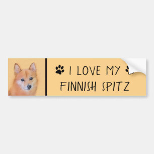 Finnish Spitz Painting - Cute Original Dog Art Bumper Sticker
