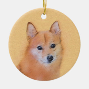 Finnish Spitz Painting - Cute Original Dog Art Ceramic Tree Decoration