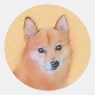 Finnish Spitz Painting - Cute Original Dog Art Classic Round Sticker