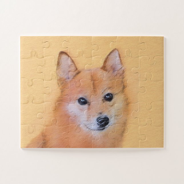 Finnish Spitz Painting - Cute Original Dog Art Jigsaw Puzzle (Horizontal)