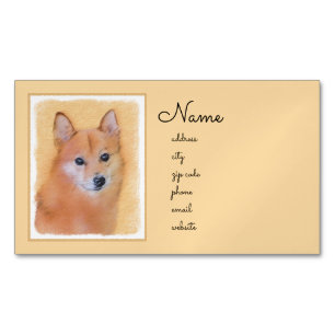 Finnish Spitz Painting - Cute Original Dog Art Magnetic Business Card