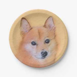 Finnish Spitz Painting - Cute Original Dog Art Paper Plate