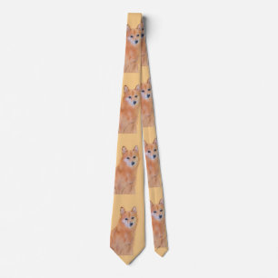 Finnish Spitz Painting - Cute Original Dog Art Tie