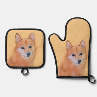 Finnish Spitz Painting Cute Original Pet Dog Art Oven Mitt & Pot Holder Set