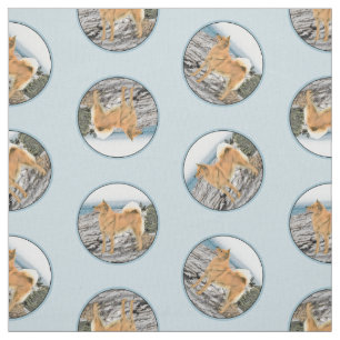 Finnish Spitz Seashore Painting Original Dog Art Fabric