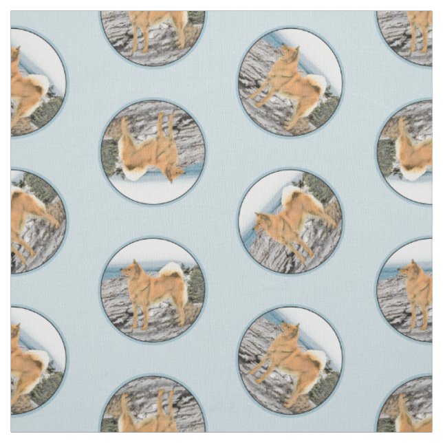 Finnish Spitz Seashore Painting Original Dog Art Fabric (Swatch)