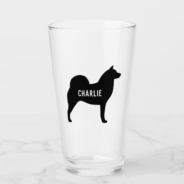 Finnish Spitz Silhouette Personalised Dog Breed Glass (Front)