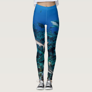 Fins Fin : Reef scene with a school of sharks. Leggings