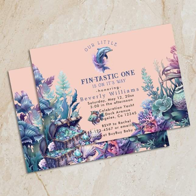 Fintastic One Modern Rustic Watercolor Baby Shower Invitation (Creator Uploaded)