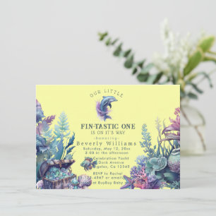 Fintastic One Modern Rustic Watercolor Baby Shower Invitation