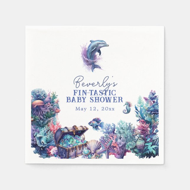 Fintastic One Modern Rustic Watercolor Baby Shower Napkin (Front)