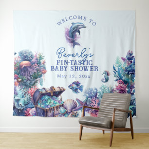 Fintastic One Modern Rustic Watercolor Baby Shower Tapestry
