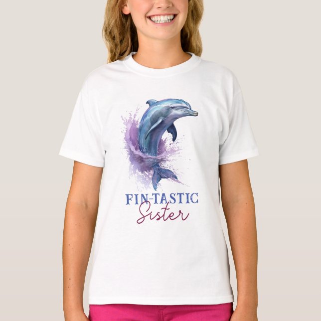 Fintastic Sisters Modern Rustic Watercolor Shower T-Shirt (Front)