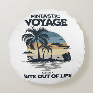 Fintastic Voyage Taking a Bite Out of Life Round Cushion