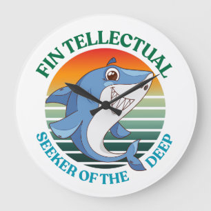 Fintellectual Shark Seeker of the Deep Dark Academ Large Clock