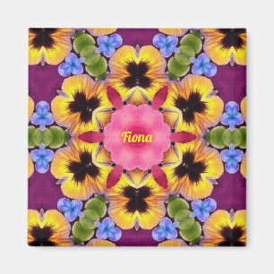 FIONA ~ Abstract Pansy ~ Pink Blue Purple Yellow Magnet
