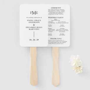 Fiona Black and White Bold Monogram Modern Wedding Hand Fan