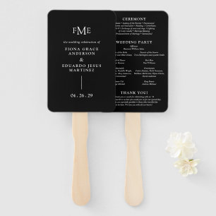 Fiona Black Bold Monogram Modern Wedding Hand Fan