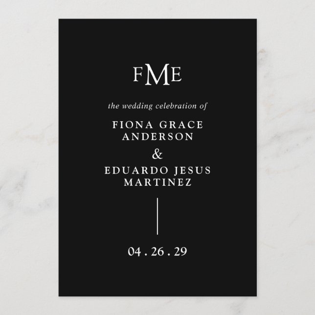 Fiona Black Bold Monogram Modern Wedding Programme (Front)
