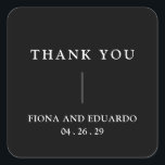 Fiona Black Bold Monogram Modern Wedding Square Sticker<br><div class="desc">Contemporary and modern wedding stickers featuring a simple and minimal design with "Thank You" along with your names and wedding date in bold typography.  This minimalist black typographic design can be customised to any colour you choose in the design editing tool.</div>