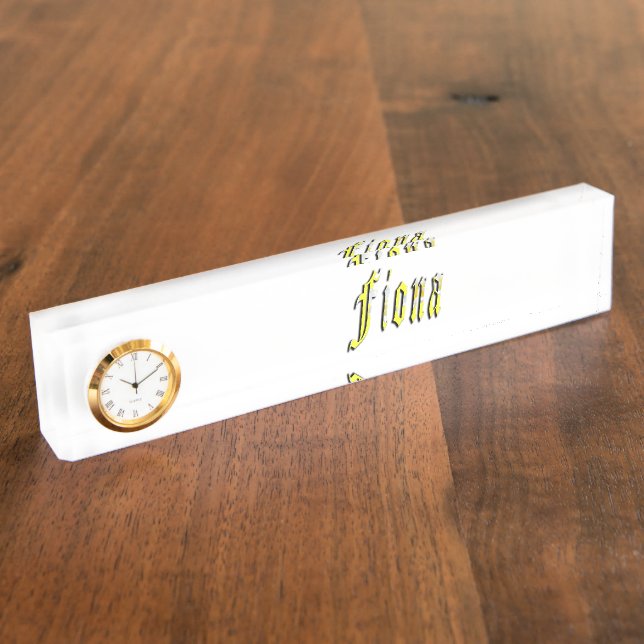Fiona, Name, Logo, Desk Name Plate With Clock. (Side)