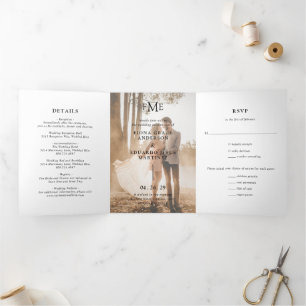 Fiona Photo Bold Monogram Modern Wedding Tri-Fold Invitation
