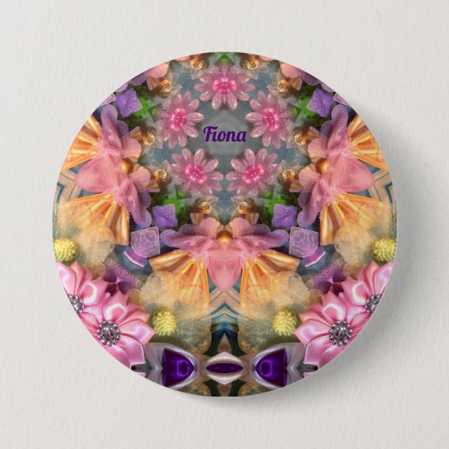 FIONA ~ Shades Yellow, Purple, Pink, Blue ~ 7.5 Cm Round Badge (Front)