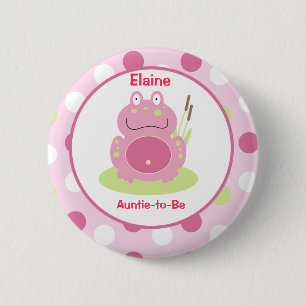 Fiona the pink Frog Customised name tag Button