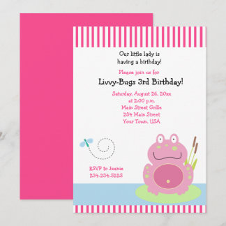 Fiona the Pink Pond Frog Girl Birthday Invitation