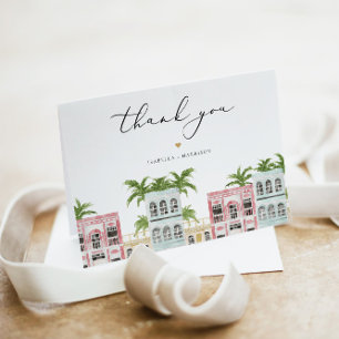 FIONA Watercolor Charleston Rainbow Row Buildings Thank You Card