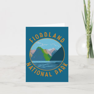 Fiordland National Park New Zealand Retro Circle  Card