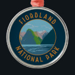 Fiordland National Park New Zealand Retro Circle Metal Tree Decoration<br><div class="desc">Fiordland vector artwork design. Fiordland National Park is in the southwest of New Zealand’s South Island. It’s known for the glacier-carved fiords of Doubtful and Milford sounds.</div>