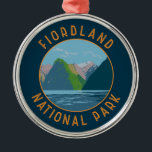 Fiordland National Park New Zealand Retro Circle Metal Tree Decoration<br><div class="desc">Fiordland vector artwork design. Fiordland National Park is in the southwest of New Zealand’s South Island. It’s known for the glacier-carved fiords of Doubtful and Milford sounds.</div>