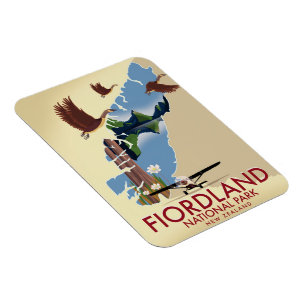 Fiordland National Park New Zealand travel poster Magnet