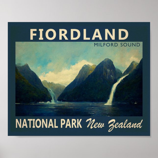 Fiordland National Park New Zealand Watercolor Poster (Front)