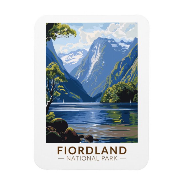 Fiordland National Park Travel Art Vintage Magnet (Vertical)