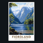 Fiordland National Park Travel Art Vintage Poster<br><div class="desc">Fiordland vector artwork design. Fiordland National Park is in the southwest of New Zealand’s South Island. It’s known for the glacier-carved fiords of Doubtful and Milford sounds.</div>
