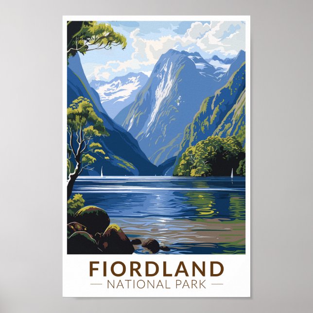 Fiordland National Park Travel Art Vintage Poster (Front)