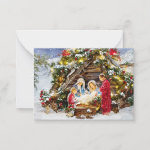 Fir and berries Nativity budget mini Christmas Card