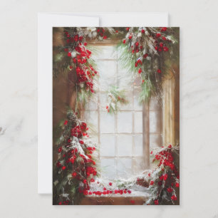 Fir and berries window budget Christmas Holiday Card