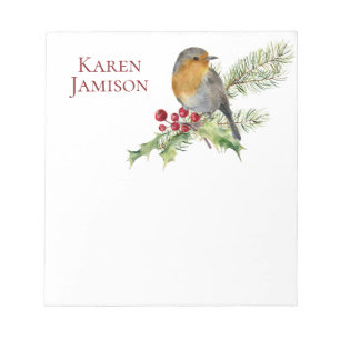 Fir Branch, Holly Berries, Holly Leaves, Bird Notepad