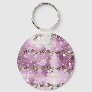 Fir Branches With Pine Cones On Snow Key Ring