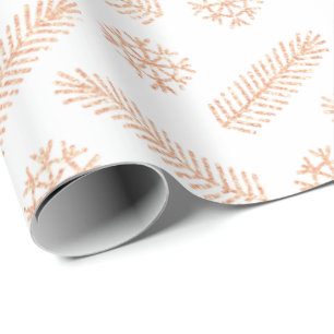 Fir Snowflakes Pink Rose Gold Cottage Holidays Wrapping Paper